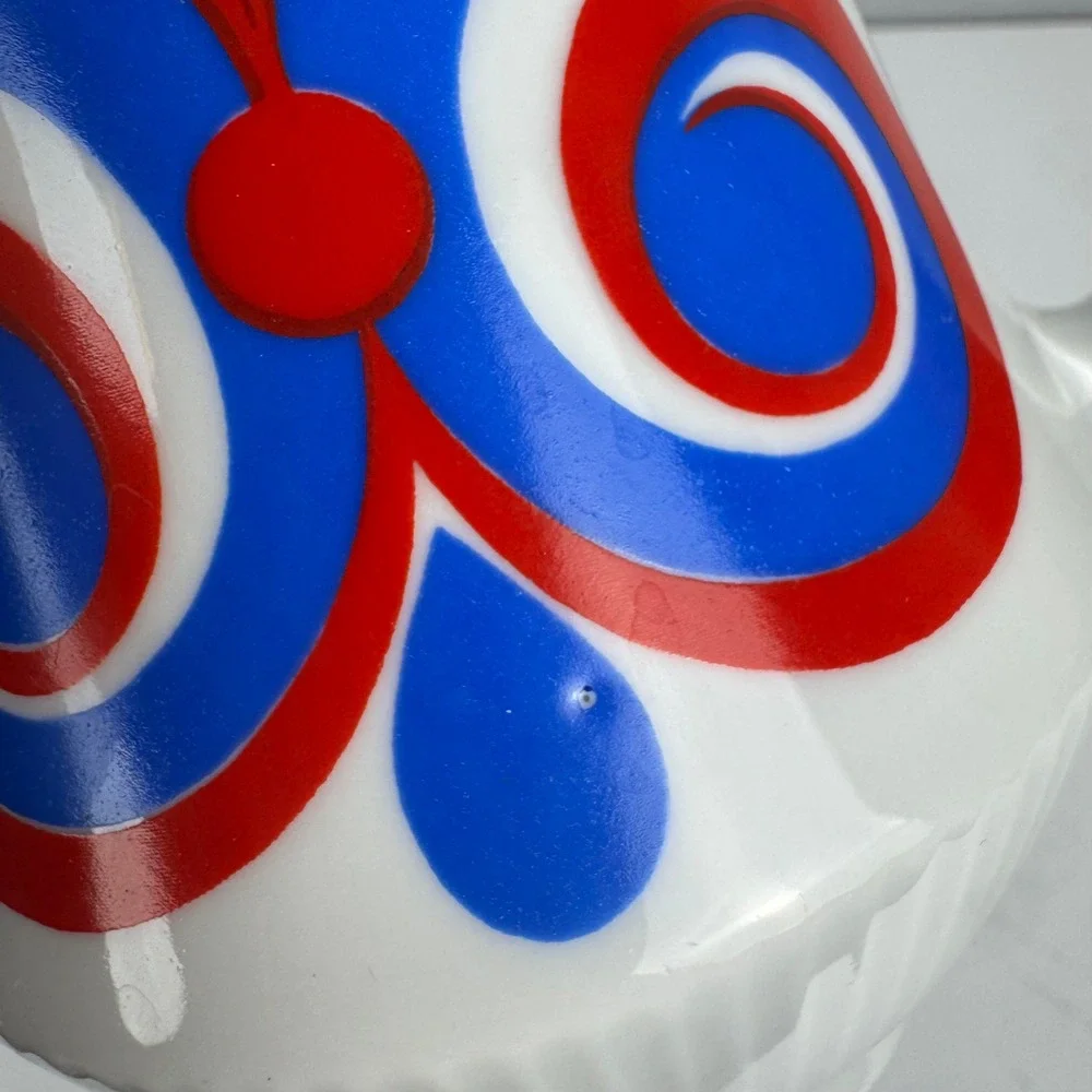 Vintage Colditz Porcelain Coffee Pot GDR East Germany Red Blue MCM‎ Ceramic Lid